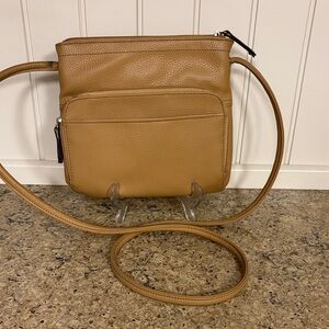 Tiganello Tan Leather Crossbody Bag with Built in Wallet and Multi- Organization